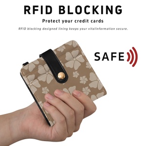 Hawaii Brown Flower Custom Print Purse <b>Card</b> <b>Holder</b> <b>Wallet</b> PU Leather Buckle Closure Aloha Women Short <b>Wallet</b> with Key Chain - Product Image 5