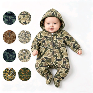 Vêtements pour enfants camouflage chasse personnalisé motif élan, barboteuse à capuche zippée pour bébés garçons, nouveaux designs, vente en gros, boutique, vêtements pour nouveau-nés frères - Product Image 1