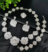 Ensemble de bijoux extravagants en laiton plaqué or 24 carats avec zircon, collier, boucles d'oreilles, bracelet et bague, cadeau unisexe pour mariage, fiançailles, anniversaire