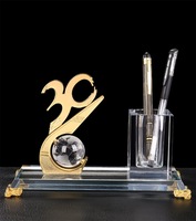 Ensemble de papeterie de bureau en cristal personnalisé, trophée en métal avec numéro et porte-stylo en cristal
