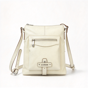 Bolso bandolera de piel sintética suave con decoración de placa metálica, bolsillo frontal con cremallera, correa ajustable, bolso de hombro informal para uso diario - Product Image 1