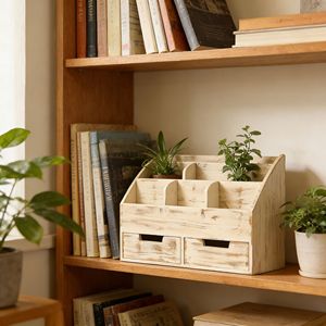 Wooden Storage Rack Rectangle Open Top With Compartments Desktop Organizer For Home Office Use - Product Image 3