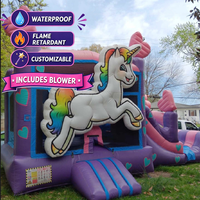 Château gonflable pour tout-petits, motif licorne, dinosaure ou dauphin, avec piscine à balles et toboggan