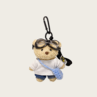 Breloque de sac artisanale DIY Ours Aviateur avec lunettes gonflées, T-shirt blanc, Short en jean, Lasso tressé à assembler soi-même, Mascotte pour sac