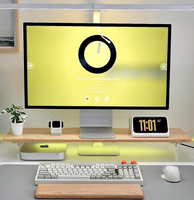 Support de moniteur en bambou avec étagère de bureau avec lumières RVB avec supports de pieds en acrylique pour bureau