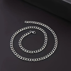 Cadena de Eslabones Cubanos de Acero Inoxidable Plateado para Hombre, Estilo Hiphop, Tamaño Personalizado de 5 mm, 18-26 Pulgadas, Juego de Collar - Product Image 4