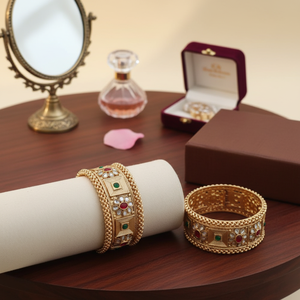 Juego de brazaletes que se pueden abrir con accesorio de moda de piedra Pota chapado en oro - Product Image 3