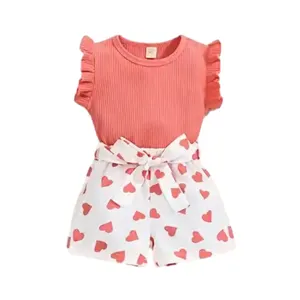 wholesale Baby Girl Clothes 2pcs Ruffle Outfits White Shirt Tops+ Denim Pants Jeans for Girls