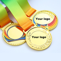 Nuevas Medallas de metal chapadas en oro personalizadas con cordones Trofeos Placas Premios deportivos Insignias de fútbol Pines (Tipografía impresa)