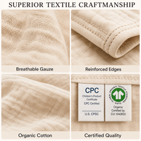 Vêtements pour bébé garçon en coton biologique 100% GOTS, couverture en mousseline pour bébé avec logo personnalisé, couleur unie, vente en gros, enveloppe de réception 4 couches
