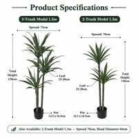 Grand arbre artificiel Yucca à double tronc, plante réaliste à feuilles de sabre pour la décoration intérieure du salon, du bureau à domicile, vente en gros