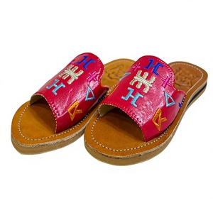 Moroccan Embroidered Leather Babouche <b>Slippers</b> Moroccan Women Flat Slides Breathable Lightweight Slip Resistant Indoor Outdoor - Product Image 4