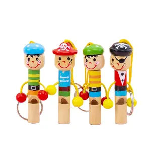 Cartoon Wooden Pirate Whistle Toy Children's Playing Instrument Baby Whistle With Keychain