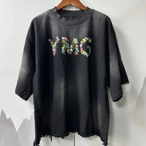 Camiseta de hombre personalizada de fábrica, 280g, estilo urbano, de tejido grueso, corte vintage, con efecto desgastado y roturas, 100% felpa francesa - Product Image 1