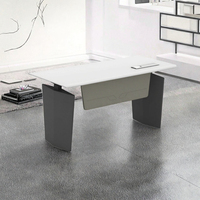 Bureau de direction moderne de luxe, panneau en bois, dessus en cuir convertible, pour mobilier de bureau d'entreprise, table de PDG, de directeur