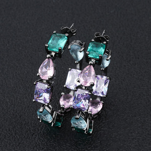 Bijoux fantaisie écologiques en cuivre plaqué or noir, pierres en verre multicolores, zircon géométrique, boucles d'oreilles mixtes <span class=keywords><strong>pour</strong></span> femmes - Product Image 3