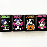 Jeu de Mahjong Américain de Luxe en Acrylique pour Halloween, Motif Chien Bouledogue Mignon, Fantôme et Citrouille, Tuiles Noires Brillantes, Portable, Jeu pour 4 Joueurs, Cadeau