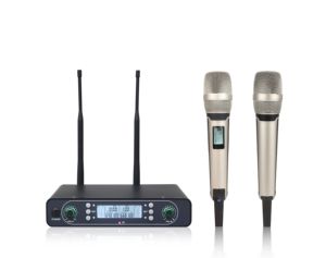 Microphone dynamique sans fil UHF double canal portable Xtuga U-250, cardioïde, en métal, avec suppression du bruit, pour performances, conférences et spectacles en direct - Product Image 1