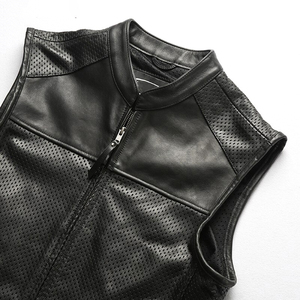 Chaleco sin mangas de cuero negro personalizado para hombre, cuello alto, cierre de cremallera, transpirable, anti-UV, ecológico, de verano, corte regular, para adulto - Product Image 2