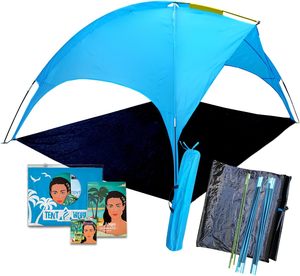 Auvent de camping en polyester avec cadre en fibre de verre, pliable, monocouche, grande tente de plage imperméable pour l'été, résistante au vent - Product Image 1