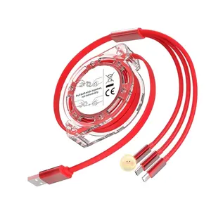 Kabel pengisi daya Multi USB, kabel pengisian daya Multi USB ditarik warna-warni 3 dalam 1 untuk perjalanan