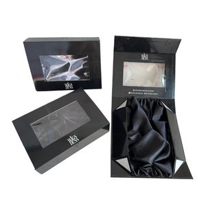 MUYANG Custom Rigid Wig <b>Box</b> with Window <b>Magnetic</b> Closure Satin Lined High-End Jewelry Packaging Rectangle Shape UV Coating - Product Image 5