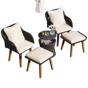 Poufs <span class=keywords><strong>en</strong></span> osier élégants, mobilier d'extérieur, ensembles bistrot pour véranda, jardin, balcon, bord de piscine, aucun avis pour le moment - Product Image 2
