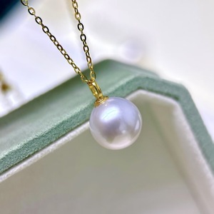 Collier pendentif en perles d'eau douce Edison rondes Wenchi 11-12 mm, polyvalent, luxueux, boucle Guazi en or 18 carats, accessoire DIY - Product Image 4