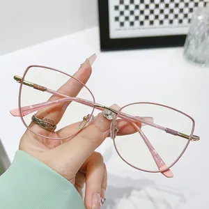 Bingkai kacamata asetat desain asli pabrikan 2024 kaki asetat warna senada dengan engsel lentur bingkai logam optik wanita