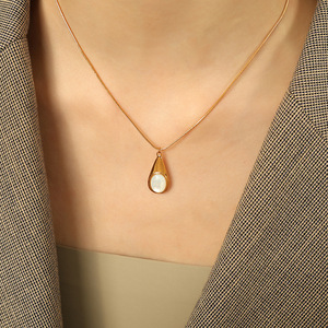 Water Drop Pearl Pendant Necklace Gold Plated <b>Titanium</b> Steel For Women Everyday Wear Solitaire Pendants Bezel Setting - Product Image 4