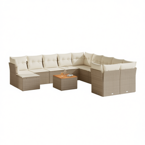 Conjunto de Sofás Modulares de Jardín en Poliratán Beige, 10 Plazas, Muebles de Exterior de Diseño Contemporáneo - Product Image 1