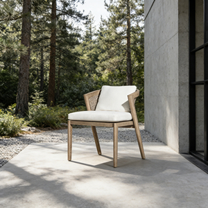 كرسي خارجي من خشب الساج الطبيعي والروطان مع رغوة سريعة الجفاف ووسادة مقاومة للماء للمنتجعات والفيلات والشرفات - Product Image 1