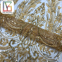 Luxe lourd or perle paillettes maille dentelle tissu africain de haute qualité mariée perlée Net Tulle dentelle tissu pour robes de mariée