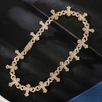 Collier Croix 15mm en Laiton avec Zircon Cubique Mélangé en Forme de T, Bijou Créatif Tendance Hip Hop pour Homme, Chaîne Figurative en Cristal Complet en Forme de 8