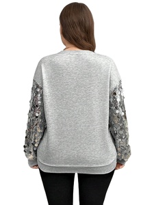 OEM personnalisé femmes automne nouvelle mode gris col rond <span class=keywords><strong>pull</strong></span> décontracté manches pailletées sweat surdimensionné <span class=keywords><strong>pull</strong></span> <span class=keywords><strong>pour</strong></span> femme - Product Image 3