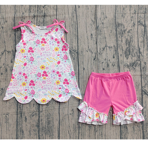 Preventa al por mayor: Conjuntos de verano con estampado de flora para niñas, 5 unidades, ropa de moda para hermanas, algodón orgánico, nueva colección boutique. - Product Image 4