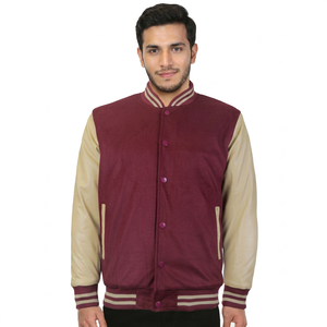 Veste universitaire pour homme, style décontracté, avec broderie appliquée et doublure matelassée, manches en laine et cuir, logo personnalisé, vente en gros - Product Image 1