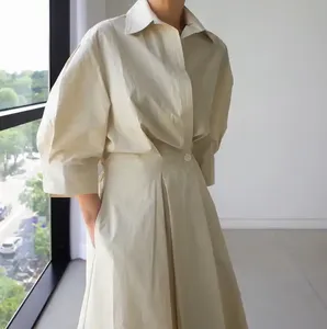 Nouvelle Robe Longue Chemise Décontractée de Luxe en Coton Imprimée sur Mesure, Manches Longues, à Nouer dans le Dos, Élégante Grande <span class=keywords><strong>Taille</strong></span>, Collection Automne 2023 pour Femme - Product Image 3