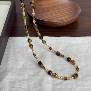 Collar de cuentas de piedra de ojo de tigre natural para mujer, collar de moda Retro de gama alta que combina con todo, cadena de suéter - Product Image 2