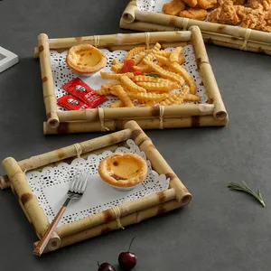 ถาดชาไม้ไผ่ธรรมชาติถาดอาหารไทยแบบสานด้วยมือถาดเสิร์ฟบาร์บีคิวไก่ทอด - Product Image 5