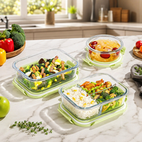 Lonchera de Vidrio Borosilicato de 3 Compartimentos con Tapa Hermética, Recipientes a Prueba de Fugas para Preparar Comidas para Oficina y Escuela