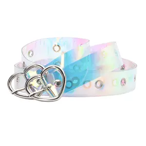 Fashion Heart Metal Alloy Pin Buckle With Waistband Grommet Transparent Plastic PVC Belt For Women