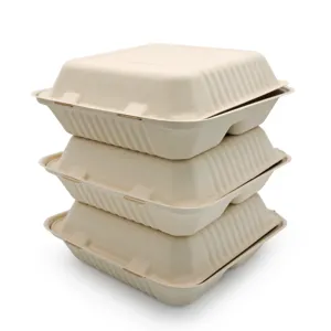 Umwelt freundliche biologisch abbaubare Lebensmittel verpackungs behälter Zellstoff Burger Box Clam shell Geschirr Set Bagasse Imbiss box