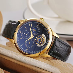 Reloj de Hombre de Alta Gama, Bestseller, Esqueleto, Tourbillon, Calendario Perpetuo, Fase Lunar, Cristal de Zafiro, Caja de Oro Rosa, Esfera Azul Profundo - Product Image 3