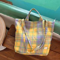 Mode sac à bandoulière à carreaux femmes polyvalent grande capacité sac à bandoulière extérieur vintage toile fourre-tout sac à provisions