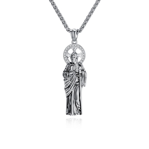 Collier Pendentif Saint Jude en Acier Inoxydable avec Zircon, Bijou <span class=keywords><strong>de</strong></span> Mode Chrétien Catholique Hip Hop pour Hommes - Product Image 2