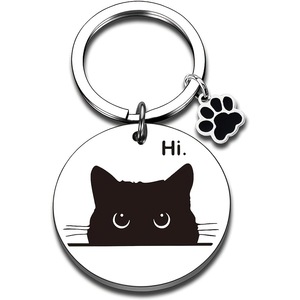 Llavero de Gato Negro, Colgante Redondo de Acero Inoxidable con Diseño de Gato, Decoración para Mochila o Bolso con Temática de Mascotas, Regalo para Mamá de Gatitos - Product Image 1