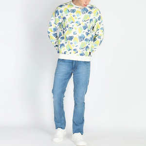 <b>Mens</b> White <b>Sweatshirt</b> With Blue Yellow Abstract Print Casual <b>Crewneck</b> Pullover OEM ODM Custom Logo - Product Image 3