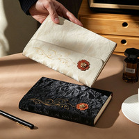 Carnet A5 Nouveau Style à Fleurs Dorées, Très Esthétique, Pliant en Trois, Élégant, Luxe Léger, pour Bureau et Réunions, avec Reliure Cousue, Idéal Cadeau