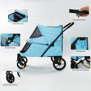 Thiết kế mới màu xanh bán buôn 600D Oxford sắt Dog pram gấp Carrier Pet Xe đẩy cho chó lớn - Product Image 4